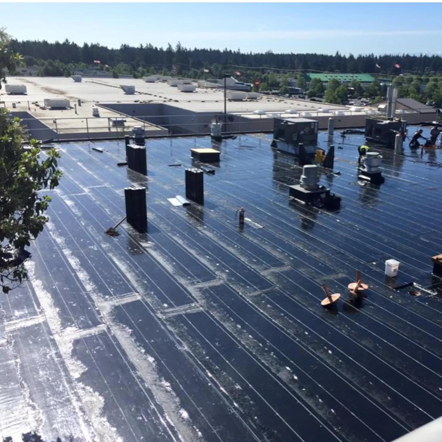 Commercial flat roofing system on an Edmonton building