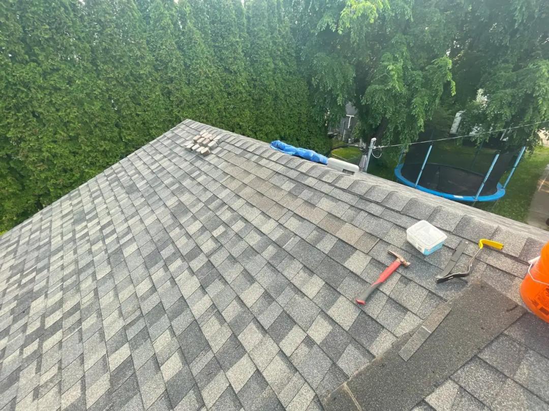 Repaired section blended into the existing roof
