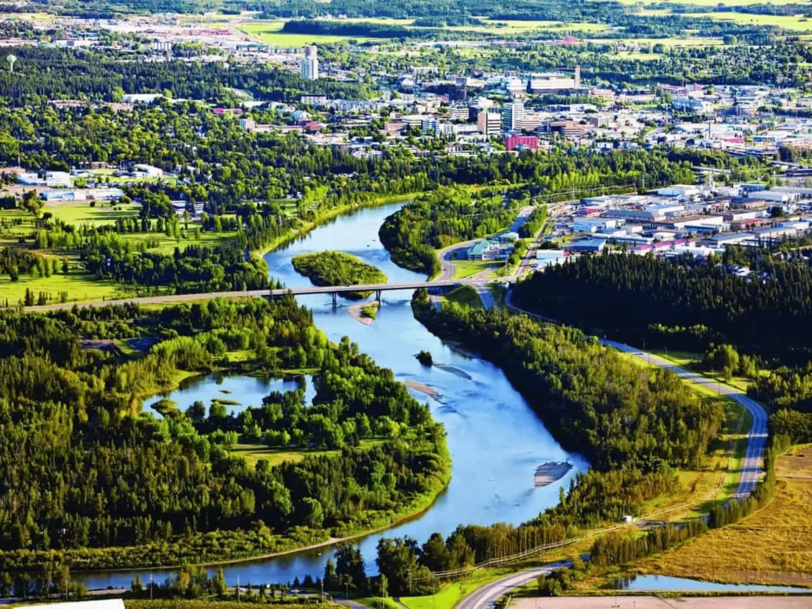 Aerial view of Red Deer and the river valley